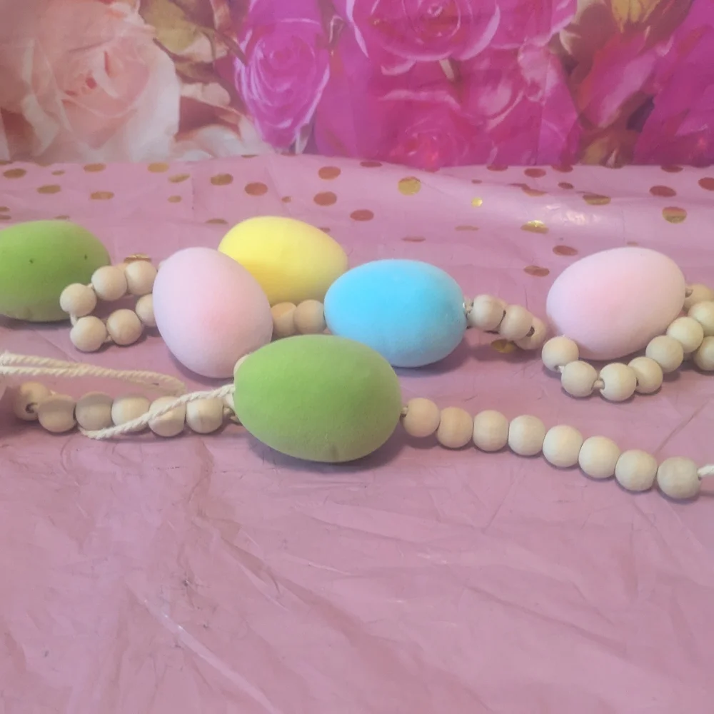 Pastel Easter Egg Garland with Wooden Beads